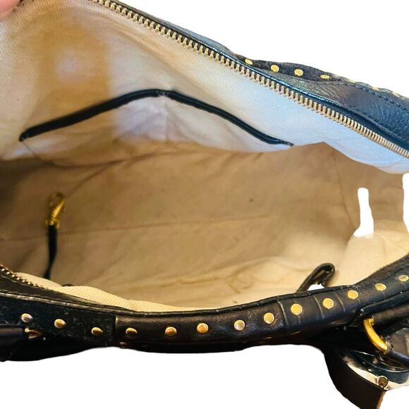 Michael Kors Astor black Leather Patchwork Croc Embossed Studded Satchel Suede - Picture 4 of 13